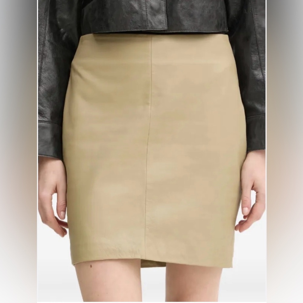 Neutral tan leather Mini Skirt Zip Back Vent | Day Birger et Mikkelsen - Picture 2 of 4